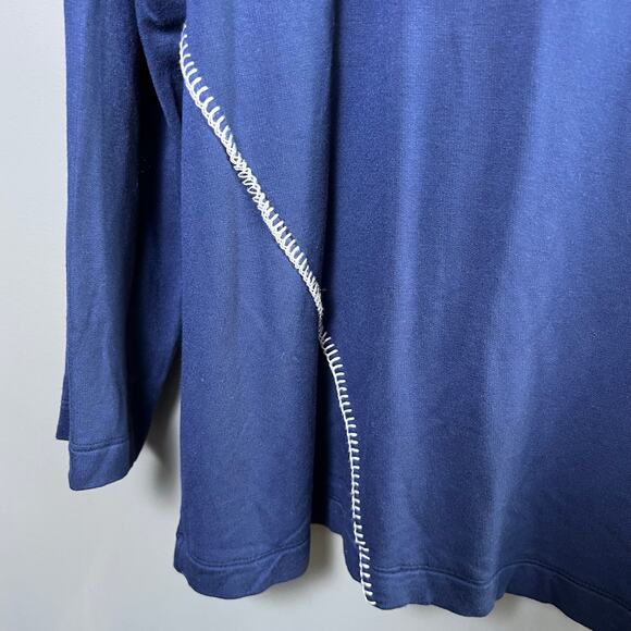 Pure Jill Tranquility Fleece Whipstitched Mock Neck Navy Blue Top Size XL - Picture 3 of 9